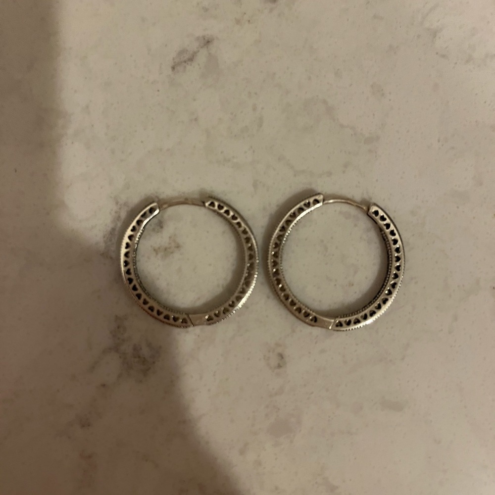 Pandora Sparkle and Hearts Hoop earrings